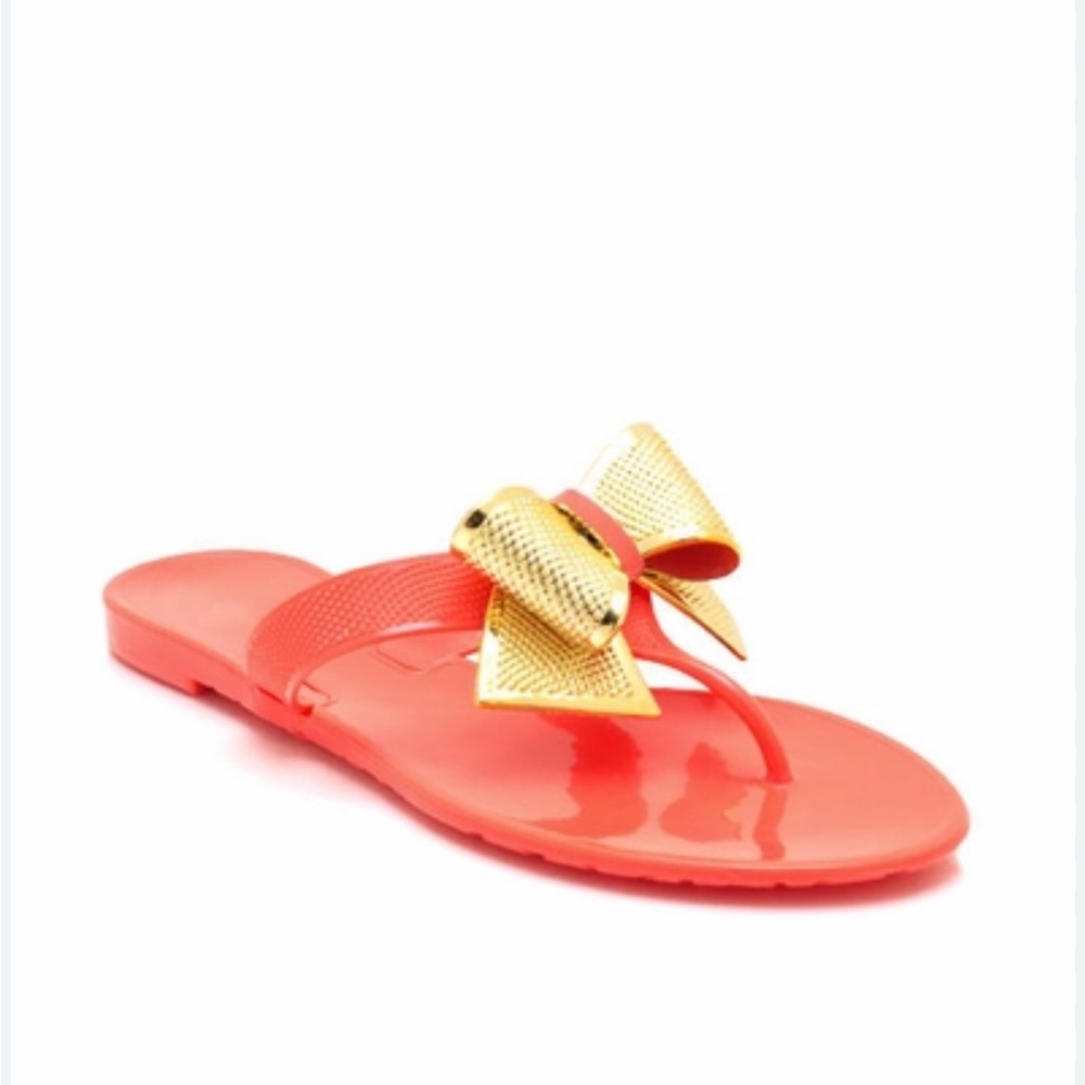 Liliana Coral Sandals with Gold Bow